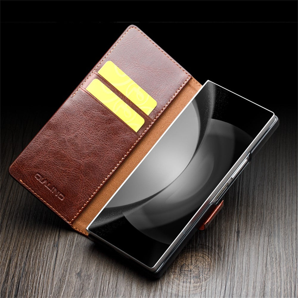 QIALINO For Samsung Galaxy Z Fold6 5G Case TPU+Genuine Cow Card Slot Leather Phone Cover