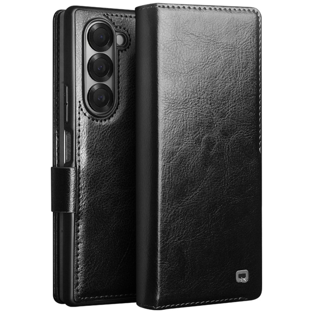 QIALINO For Samsung Galaxy Z Fold6 5G Case TPU+Genuine Cow Card Slot Leather Phone Cover
