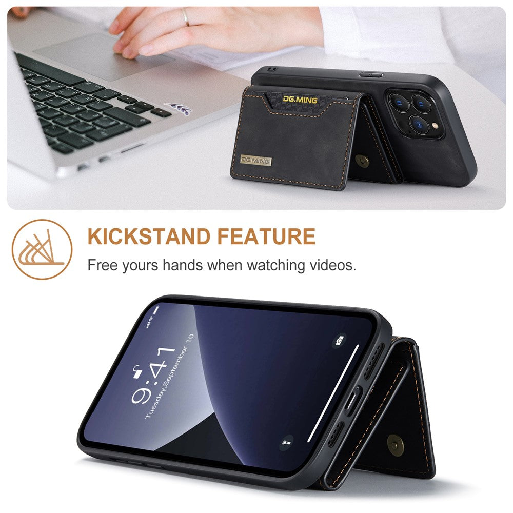 DG.MING M2 Series for iPhone 16 Pro Case PU+PC+TPU Phone Cover Detachable Wallet