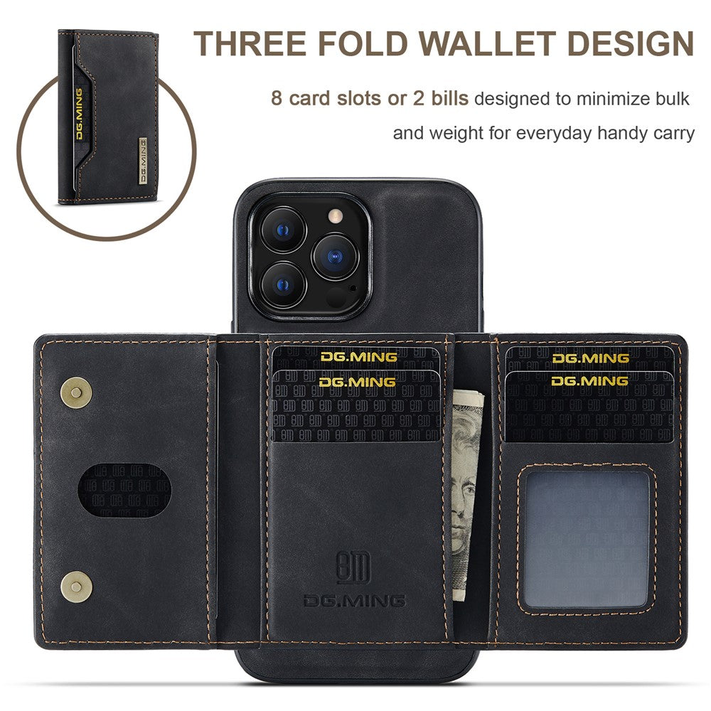 DG.MING M2 Series for iPhone 16 Pro Max Case PU+PC+TPU Phone Cover Detachable Wallet
