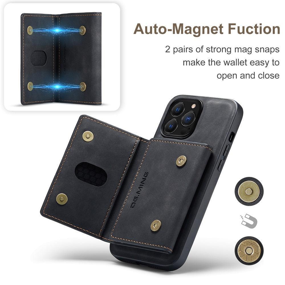 DG.MING M2 Series for iPhone 16 Pro Max Case PU+PC+TPU Phone Cover Detachable Wallet