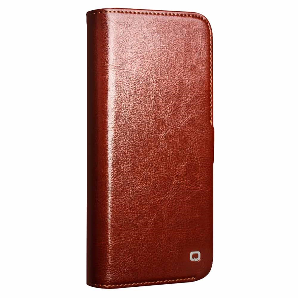 QIALINO For iPhone 16 Pro Max Case TPU+Genuine Cow Leather Wallet Phone Cover