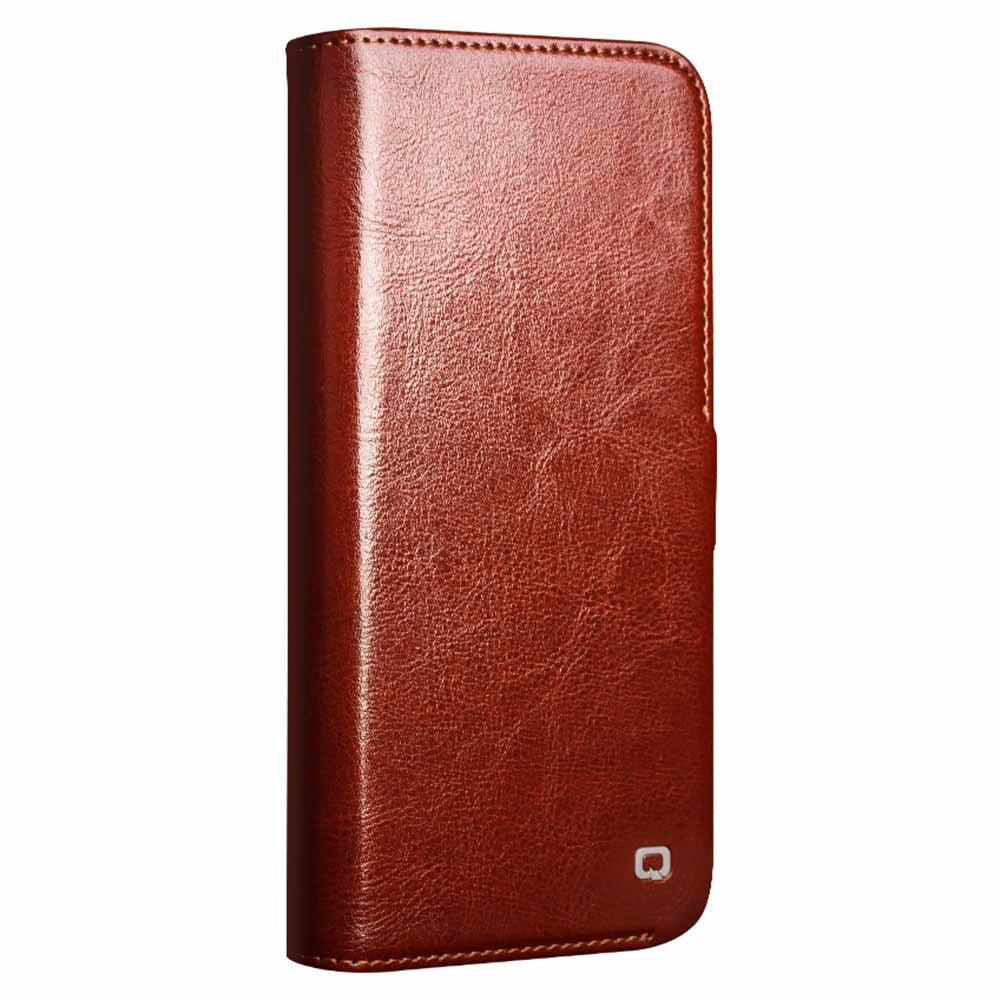 QIALINO For iPhone 16 Case TPU+Genuine Cow Leather Wallet Phone Cover