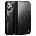 QIALINO For iPhone 16 Plus Case TPU+Genuine Cow Leather Wallet Phone Cover