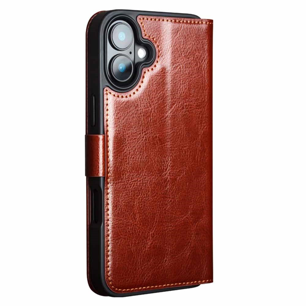QIALINO For iPhone 16 Plus Case TPU+Genuine Cow Leather Wallet Phone Cover