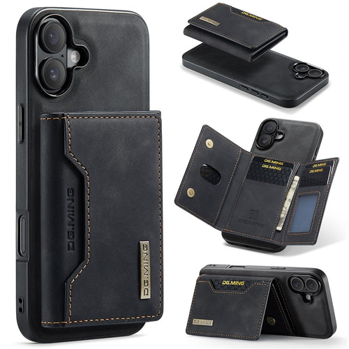 DG.MING M2 Series for iPhone 16 Case PU+PC+TPU Phone Cover Detachable Wallet