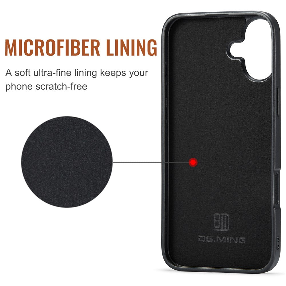 DG.MING M2 Series for iPhone 16 Case PU+PC+TPU Phone Cover Detachable Wallet