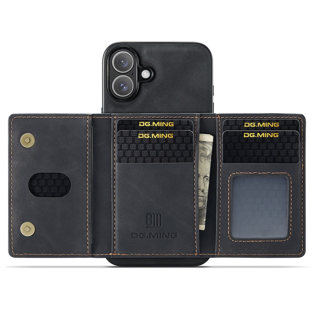 DG.MING M2 Series for iPhone 16 Case PU+PC+TPU Phone Cover Detachable Wallet