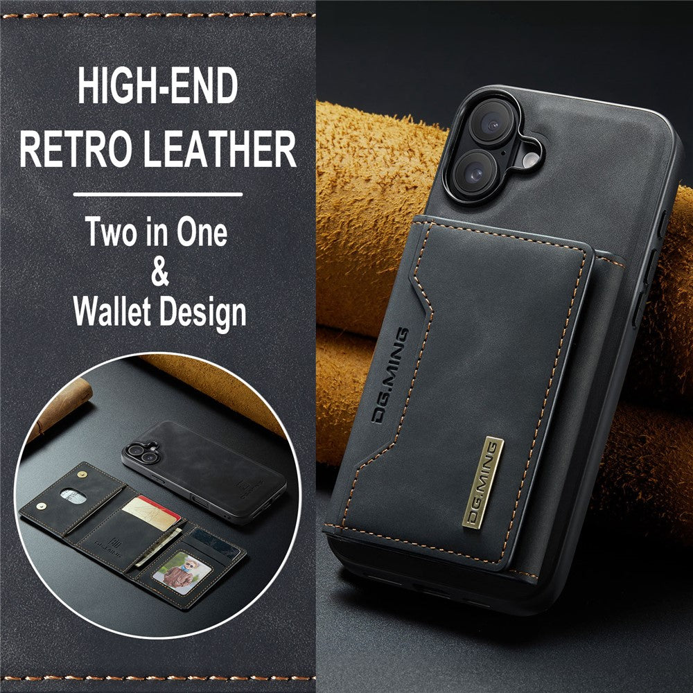 DG.MING M2 Series for iPhone 16 Case PU+PC+TPU Phone Cover Detachable Wallet