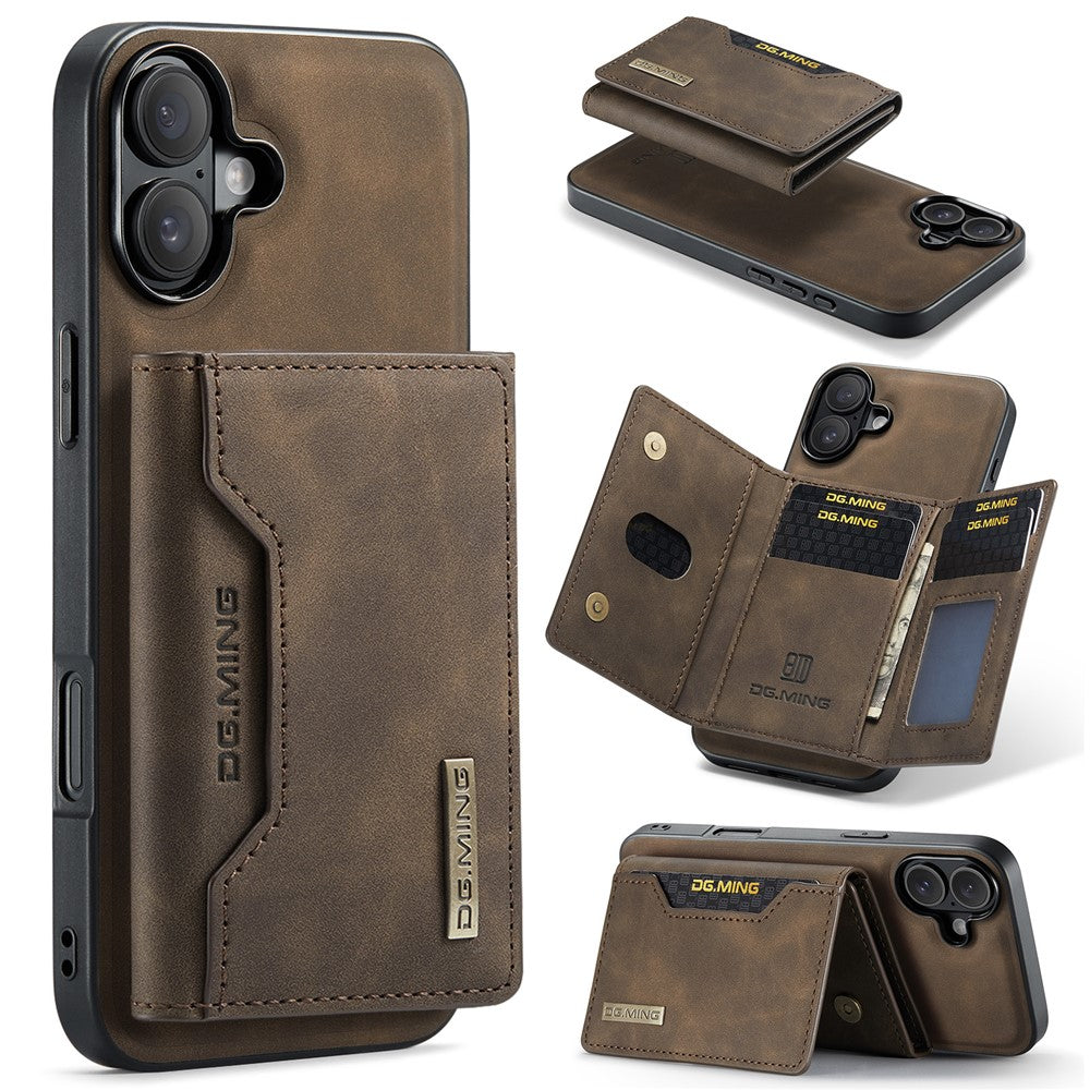 DG.MING M2 Series for iPhone 16 Case PU+PC+TPU Phone Cover Detachable Wallet