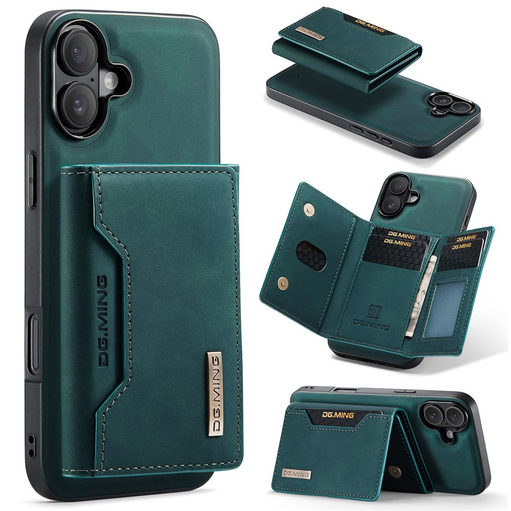 DG.MING M2 Series for iPhone 16 Case PU+PC+TPU Phone Cover Detachable Wallet