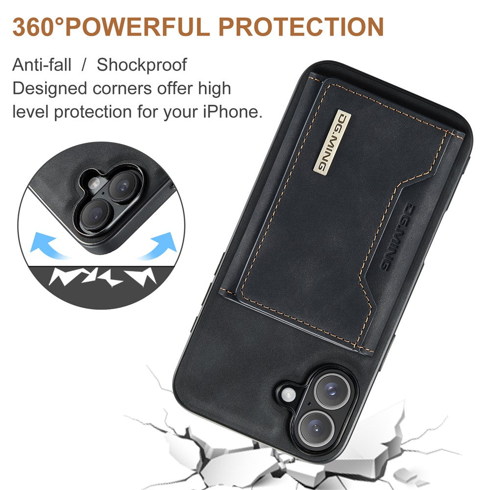 DG.MING M2 Series for iPhone 16 Plus Case PU+PC+TPU Phone Cover Detachable Wallet