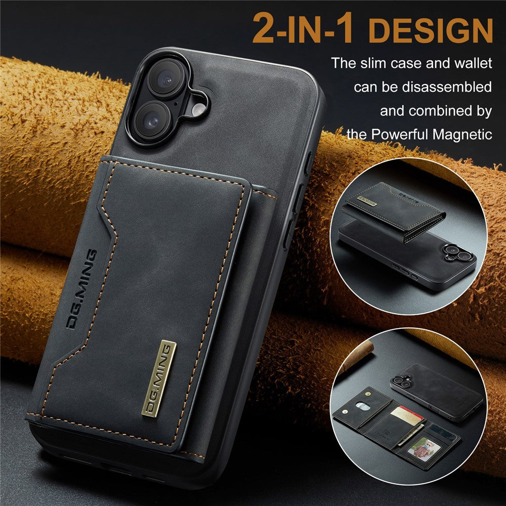 DG.MING M2 Series for iPhone 16 Plus Case PU+PC+TPU Phone Cover Detachable Wallet