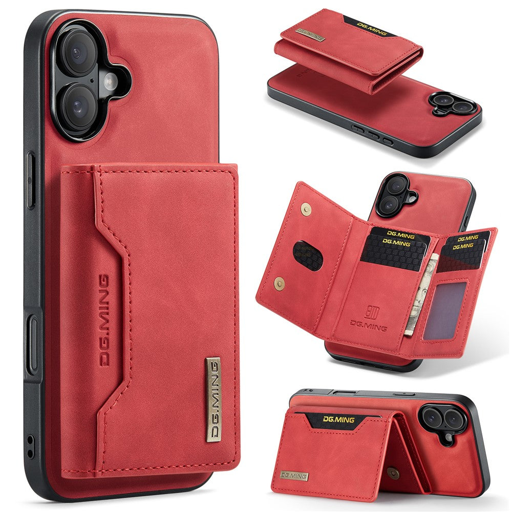 DG.MING M2 Series for iPhone 16 Plus Case PU+PC+TPU Phone Cover Detachable Wallet