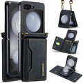 DG.MING M2 Series for Samsung Galaxy Z Flip7 FE 5G / Z Flip6 5G Case PU+PC Phone Cover with Wallet, Strap