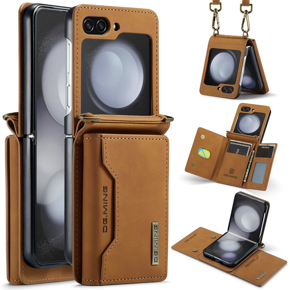 DG.MING M2 Series for Samsung Galaxy Z Flip7 FE 5G / Z Flip6 5G Case PU+PC Phone Cover with Wallet, Strap