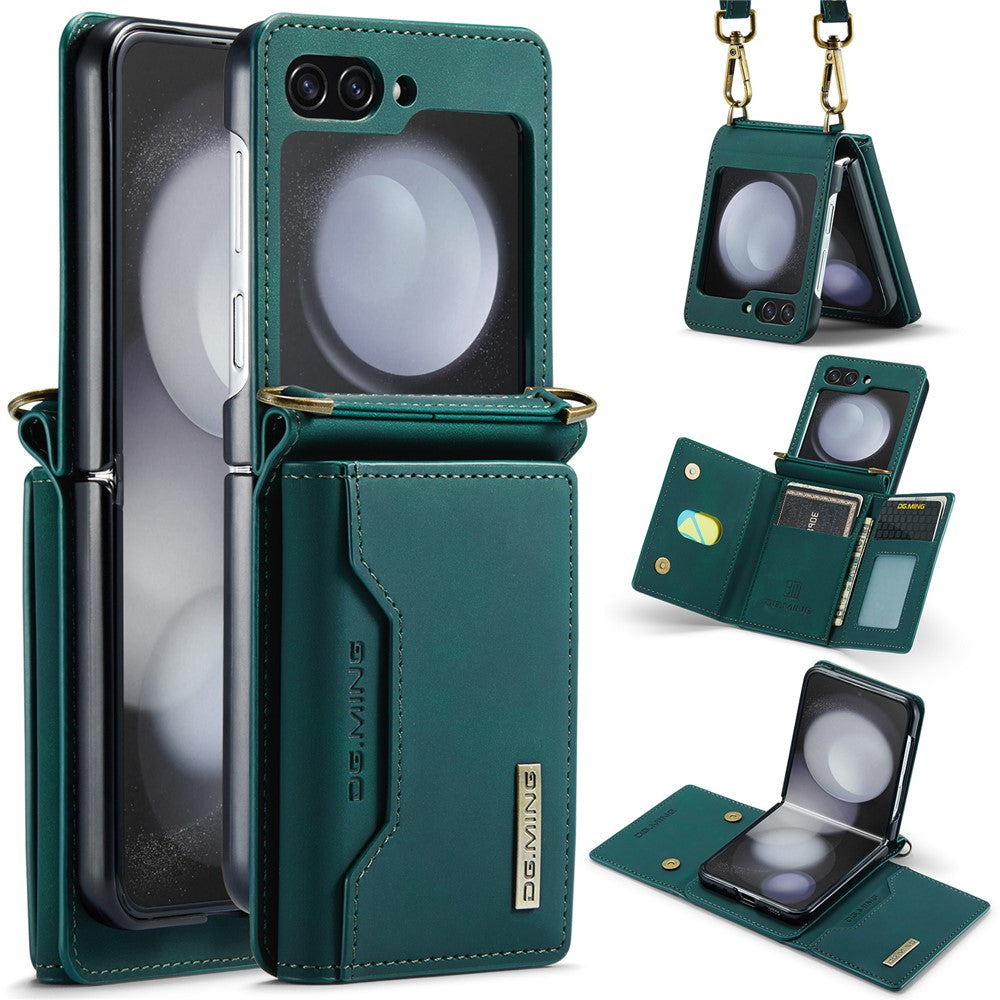 DG.MING M2 Series for Samsung Galaxy Z Flip7 FE 5G / Z Flip6 5G Case PU+PC Phone Cover with Wallet, Strap