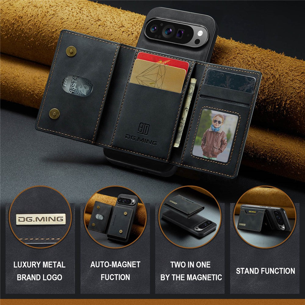 DG.MING M2 Series for Google Pixel 9 Pro XL Case PU+PC+TPU Phone Cover Detachable Wallet