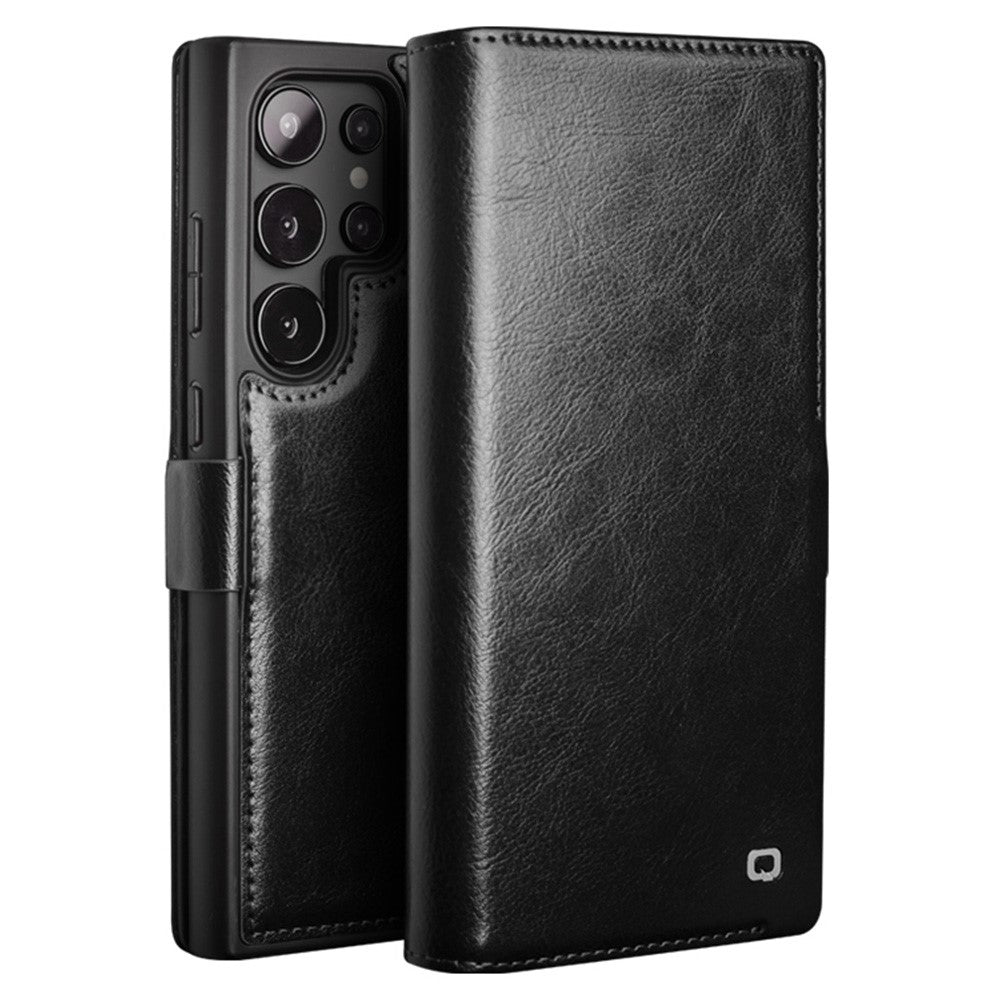 QIALINO For Samsung Galaxy S25 Ultra Case Genuine Cow Leather Wallet Phone Cover with Magnetic Closure