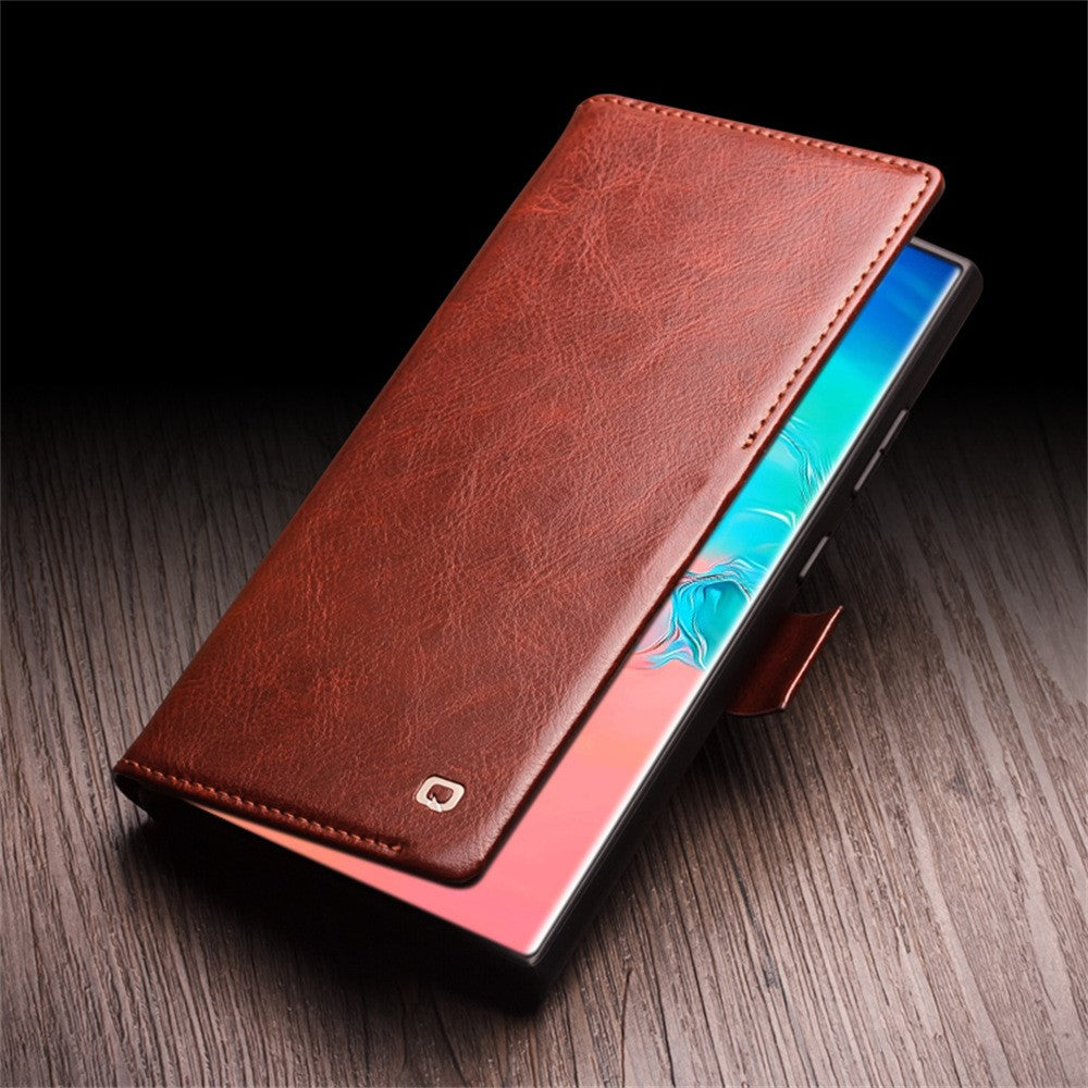 QIALINO For Samsung Galaxy S25 Ultra Case Genuine Cow Leather Wallet Phone Cover with Magnetic Closure