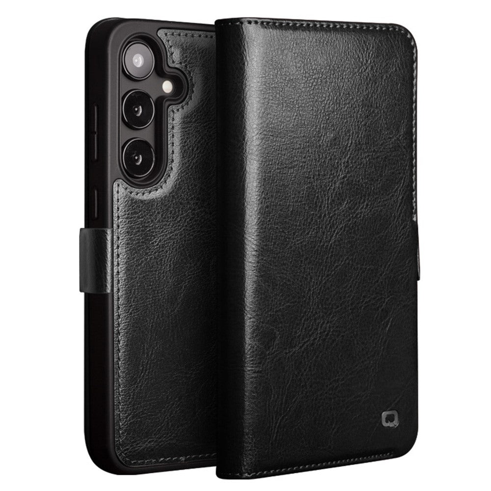 QIALINO For Samsung Galaxy S25+ Case Genuine Cow Leather Wallet Phone Cover with Magnetic Closure