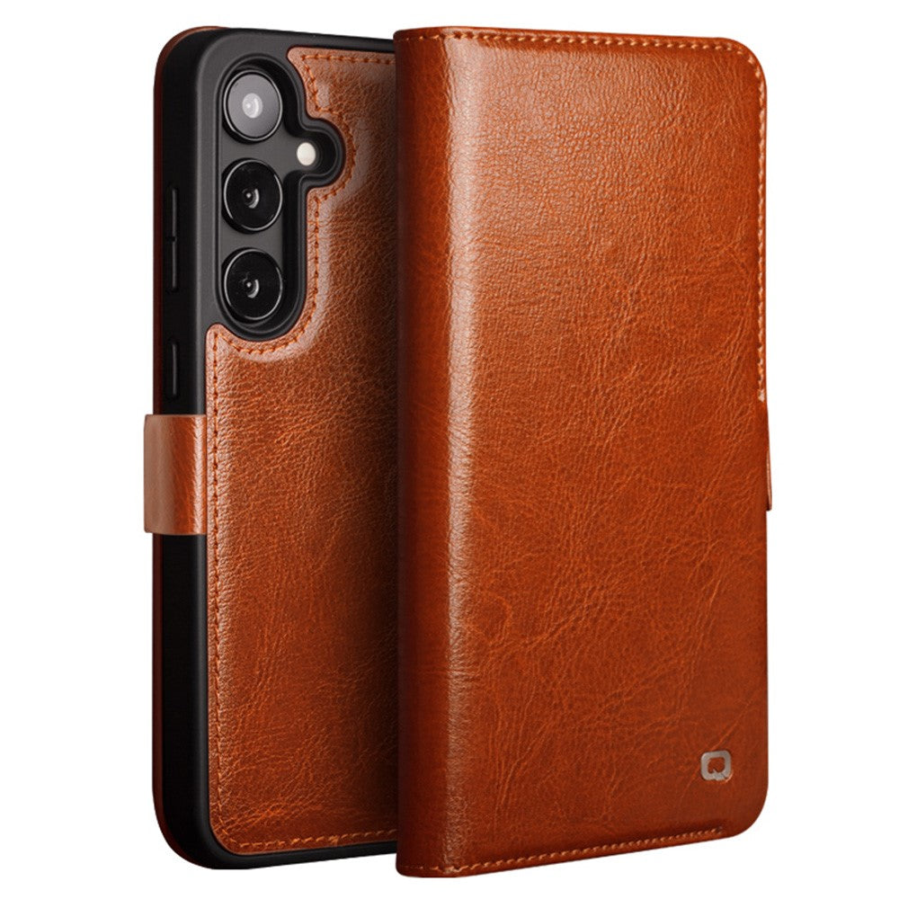 QIALINO For Samsung Galaxy S25 Case Genuine Cow Leather Wallet Phone Cover with Magnetic Closure