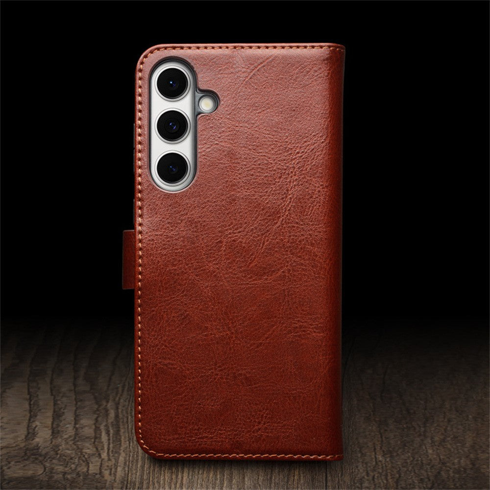 QIALINO For Samsung Galaxy S24 FE Case with Card Holder Genuine Cow Leather Stand Phone Cover