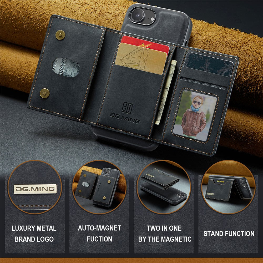 DG.MING M2 Series for iPhone 17e / 16e Case PU + PC + TPU Phone Cover Detachable Wallet