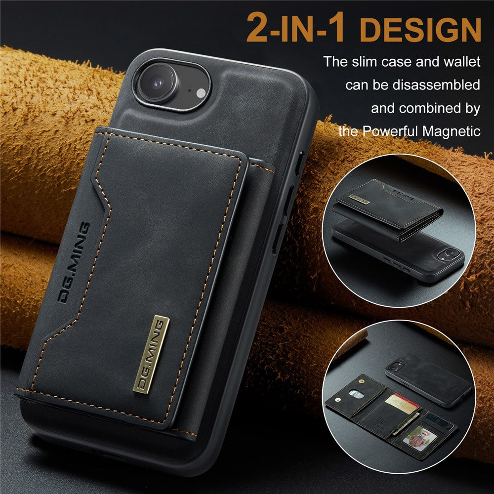 DG.MING M2 Series for iPhone 17e / 16e Case PU + PC + TPU Phone Cover Detachable Wallet