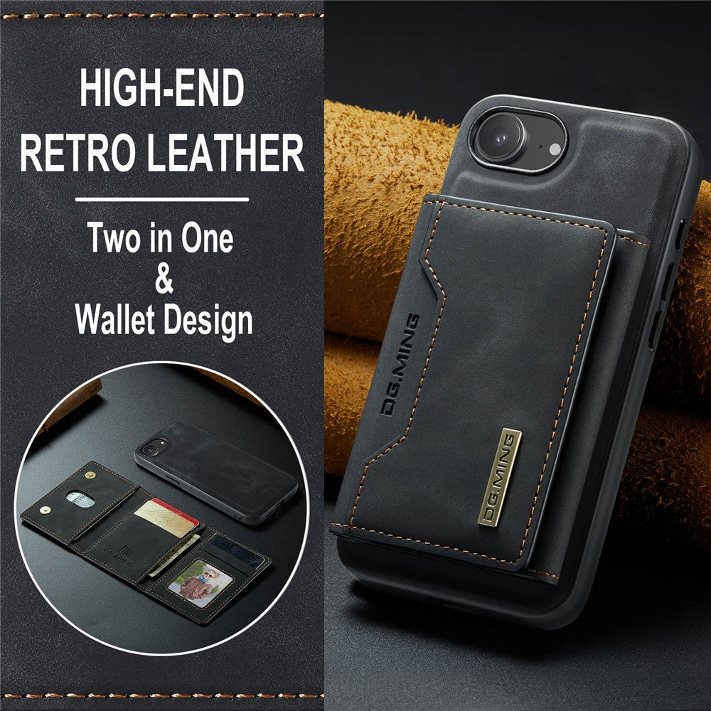 DG.MING M2 Series for iPhone 17e / 16e Case PU + PC + TPU Phone Cover Detachable Wallet