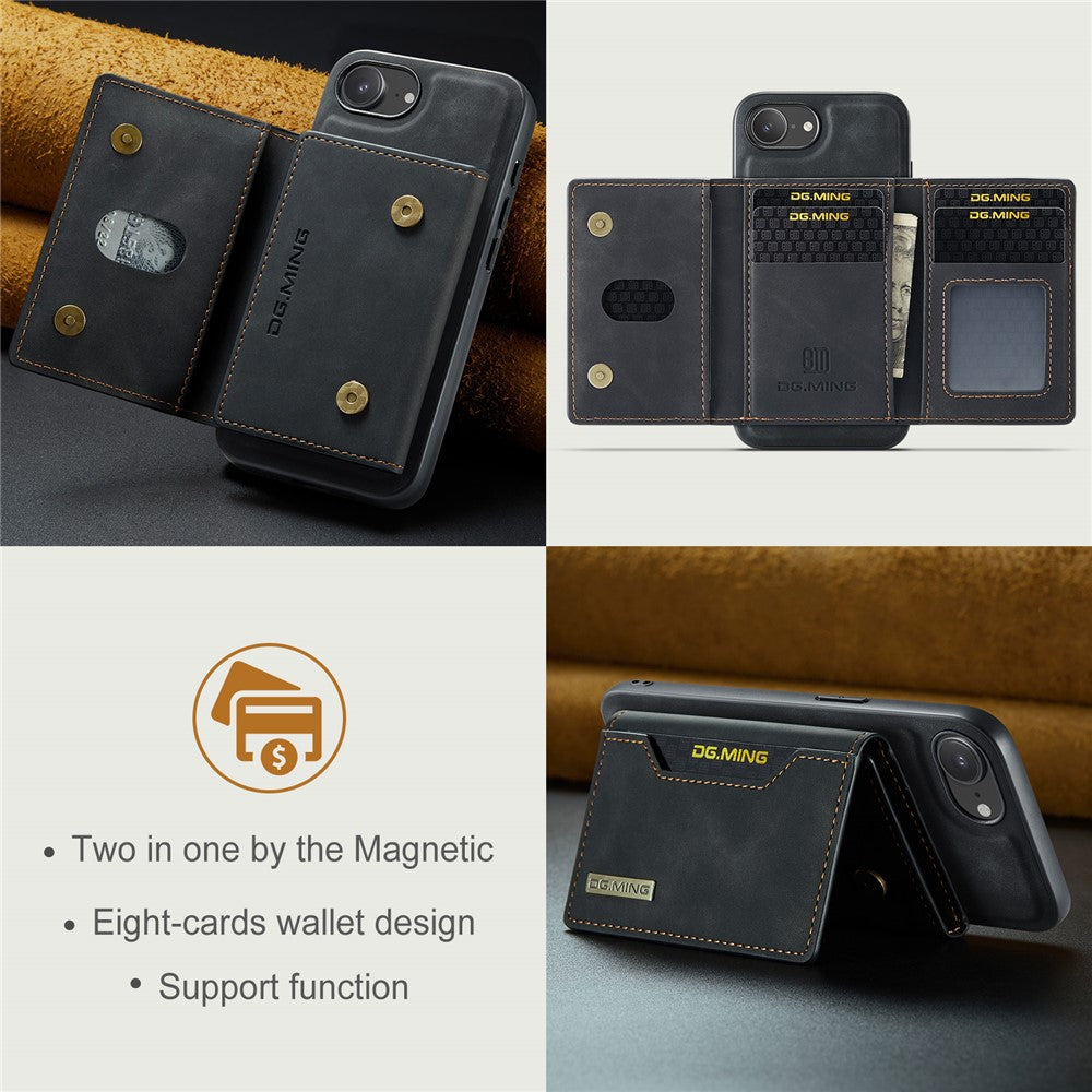 DG.MING M2 Series for iPhone 17e / 16e Case PU + PC + TPU Phone Cover Detachable Wallet