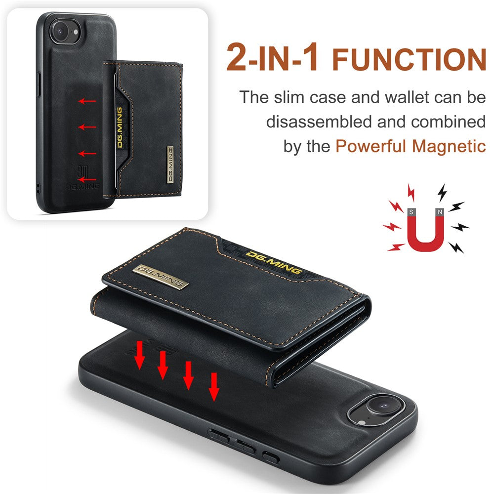 DG.MING M2 Series for iPhone 17e / 16e Case PU + PC + TPU Phone Cover Detachable Wallet