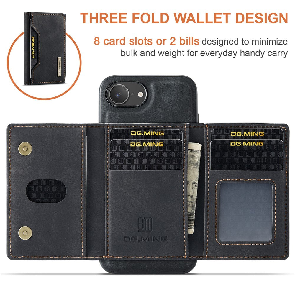 DG.MING M2 Series for iPhone 17e / 16e Case PU + PC + TPU Phone Cover Detachable Wallet