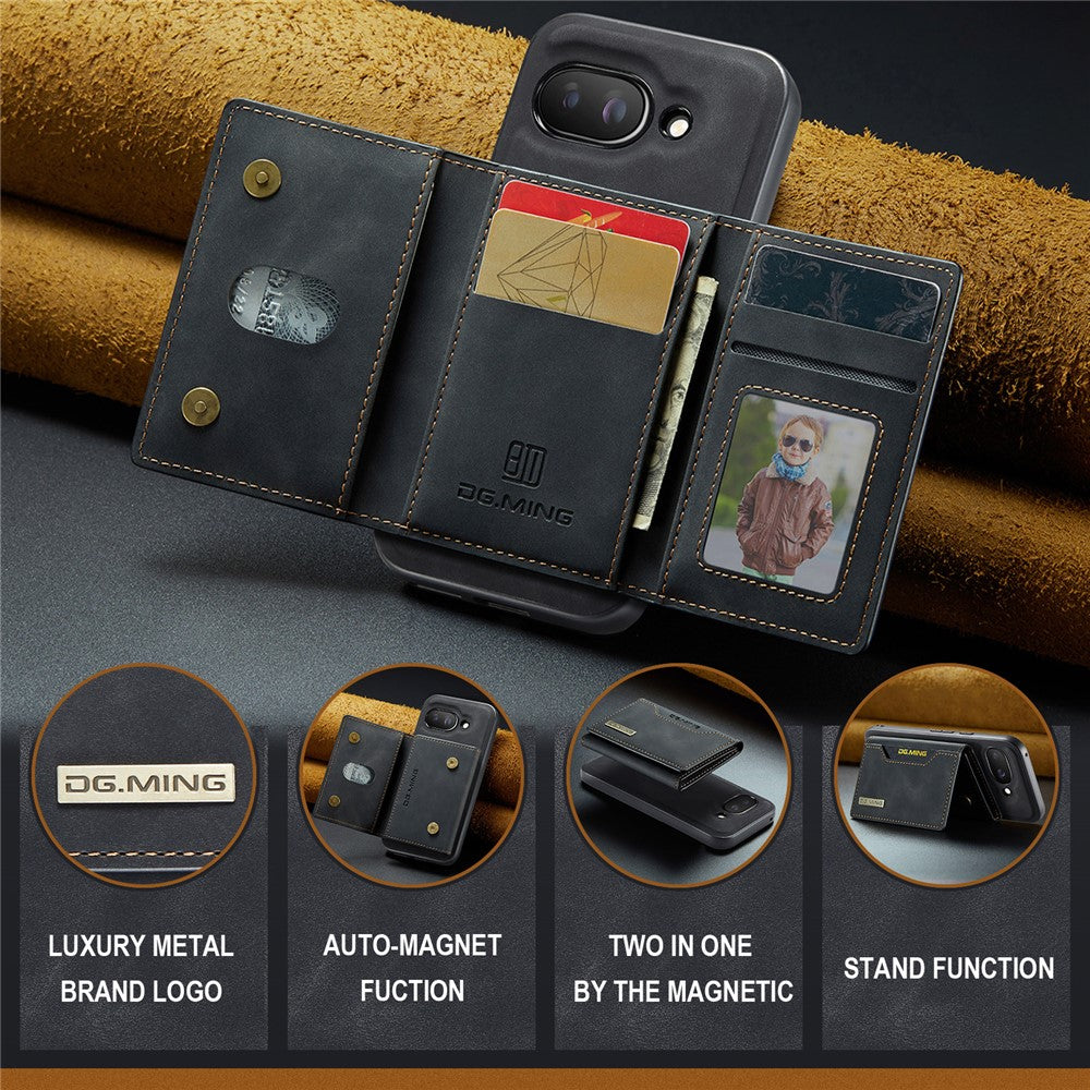 DG.MING M2 Series for Google Pixel 9a Case PU + PC + TPU Phone Cover Detachable Wallet