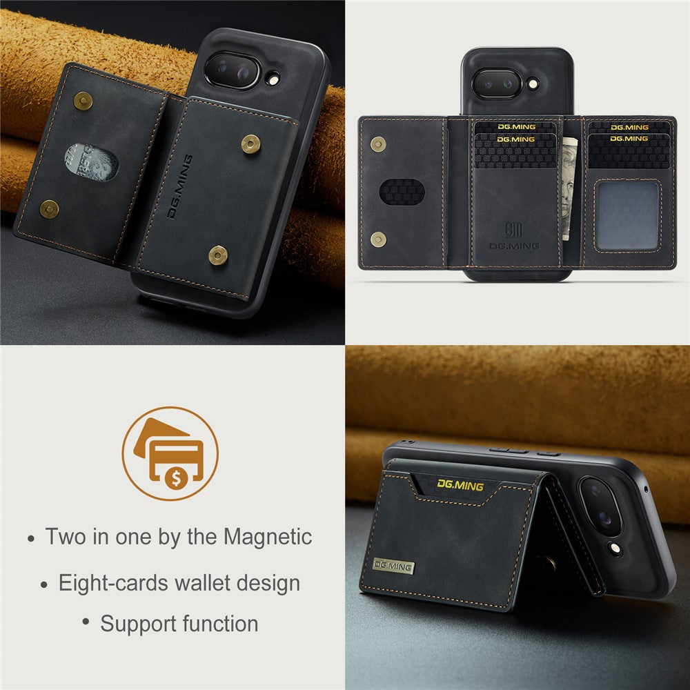 DG.MING M2 Series for Google Pixel 9a Case PU + PC + TPU Phone Cover Detachable Wallet