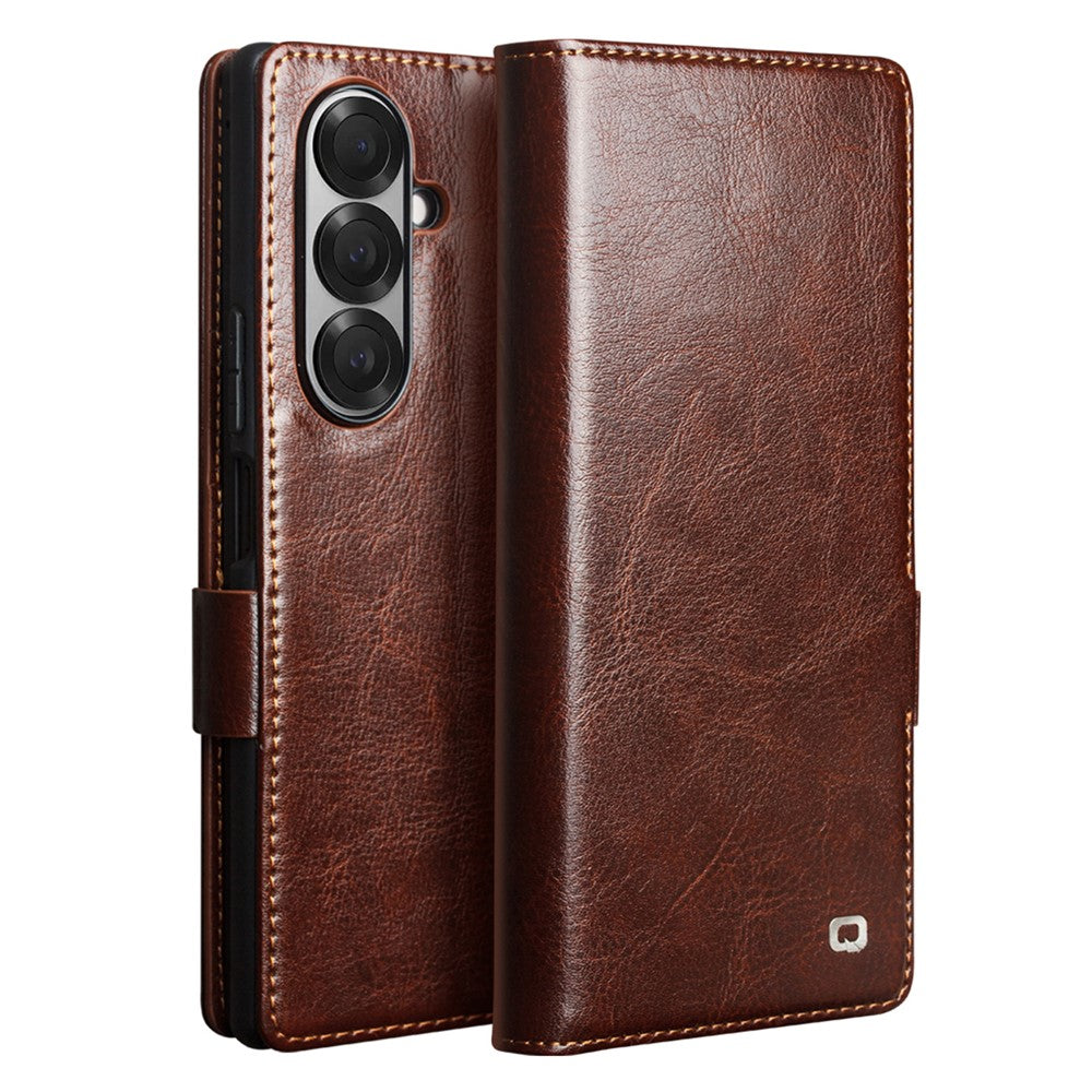 QIALINO For Samsung Galaxy Z Fold7 5G Case with Card Holder Genuine Cow Leather Stand Phone Cover