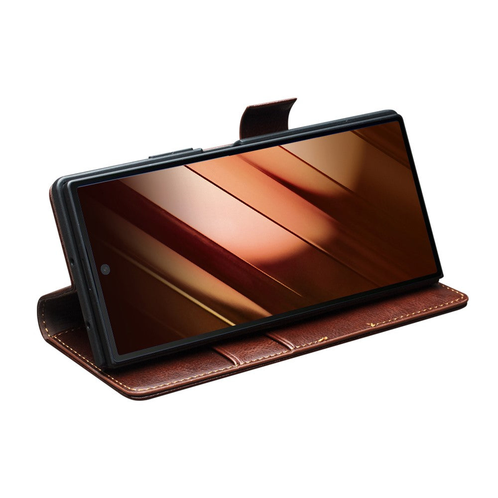 QIALINO For Samsung Galaxy Z Fold7 5G Case with Card Holder Genuine Cow Leather Stand Phone Cover