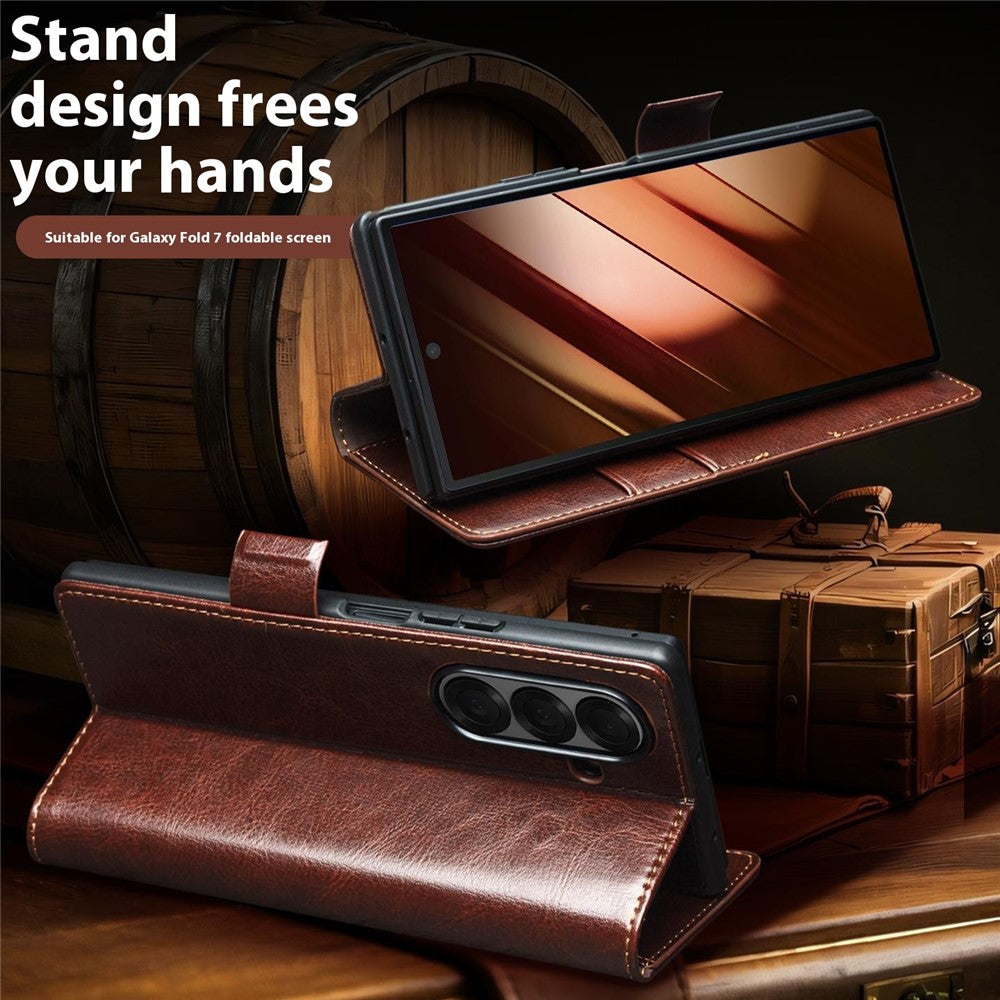 QIALINO For Samsung Galaxy Z Fold7 5G Case with Card Holder Genuine Cow Leather Stand Phone Cover