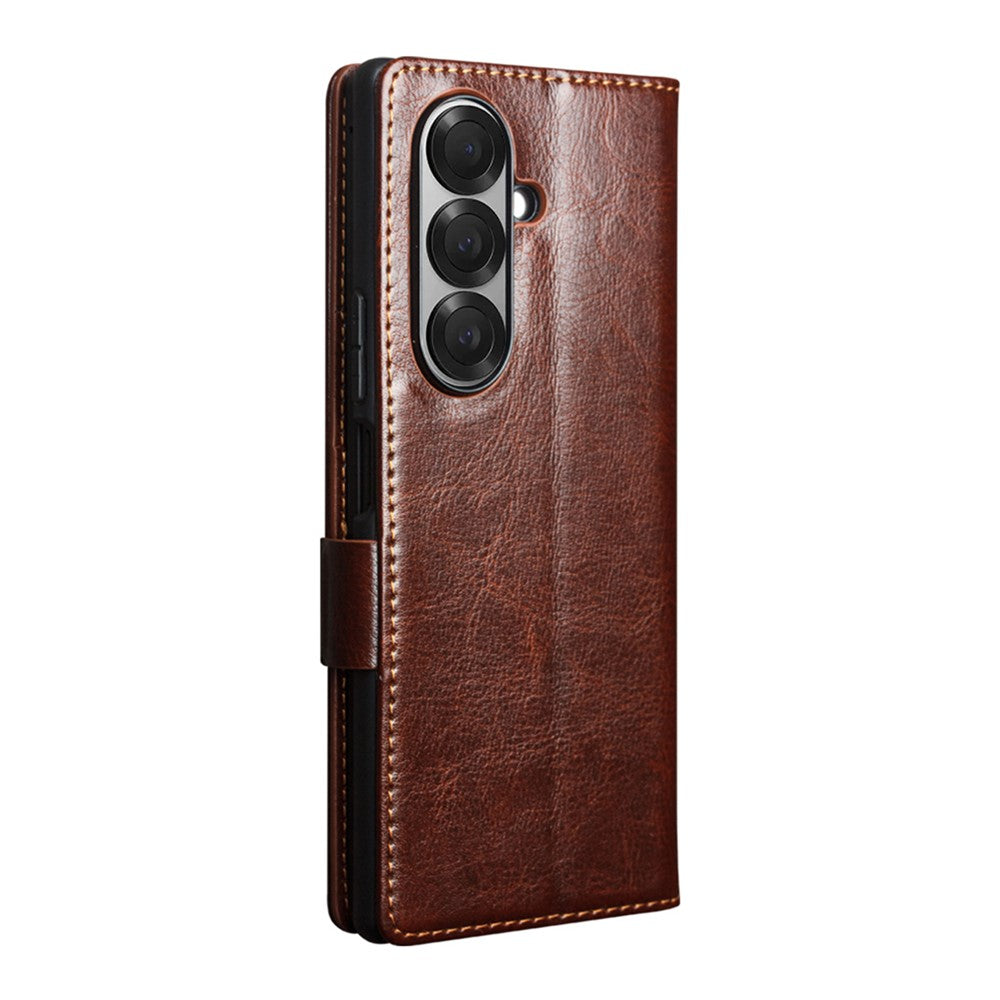 QIALINO For Samsung Galaxy Z Fold7 5G Case with Card Holder Genuine Cow Leather Stand Phone Cover