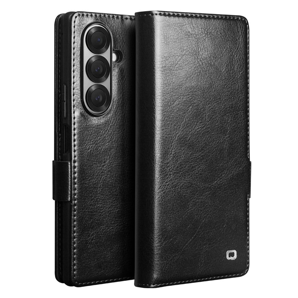 QIALINO For Samsung Galaxy Z Fold7 5G Case with Card Holder Genuine Cow Leather Stand Phone Cover