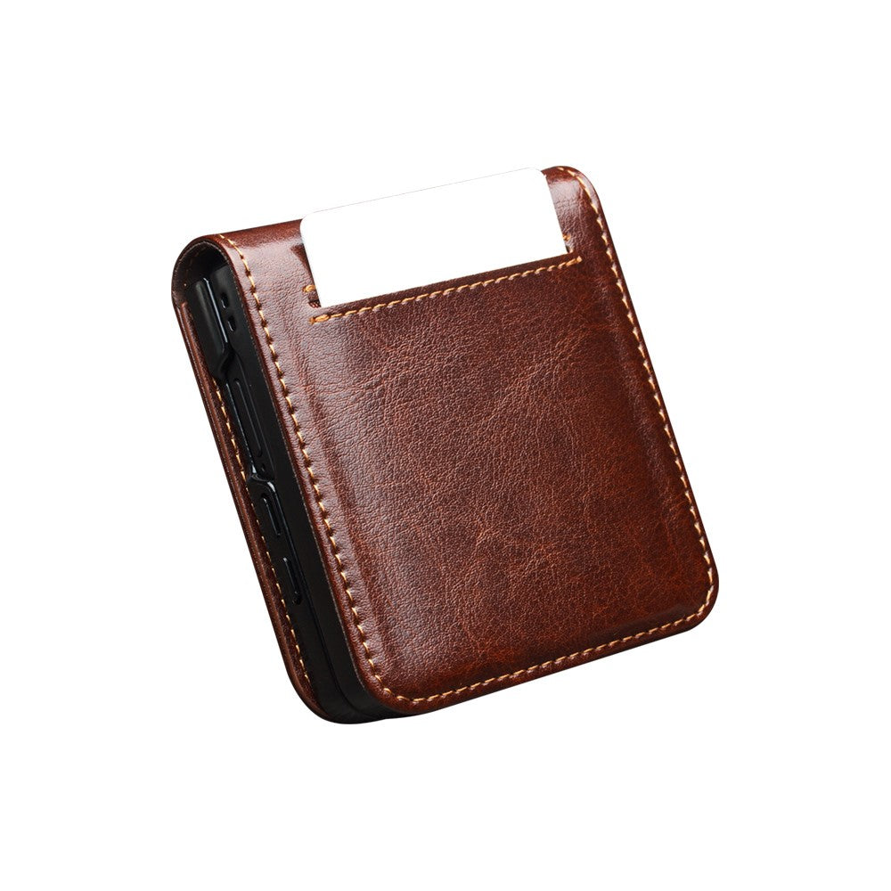 QIALINO For Samsung Galaxy Z Flip7 5G Case Crazy Horse Textured Genuine Cow Leather PC Flip Phone Cover with Card Holder