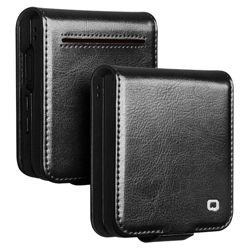 QIALINO For Samsung Galaxy Z Flip7 5G Case Crazy Horse Textured Genuine Cow Leather PC Flip Phone Cover with Card Holder