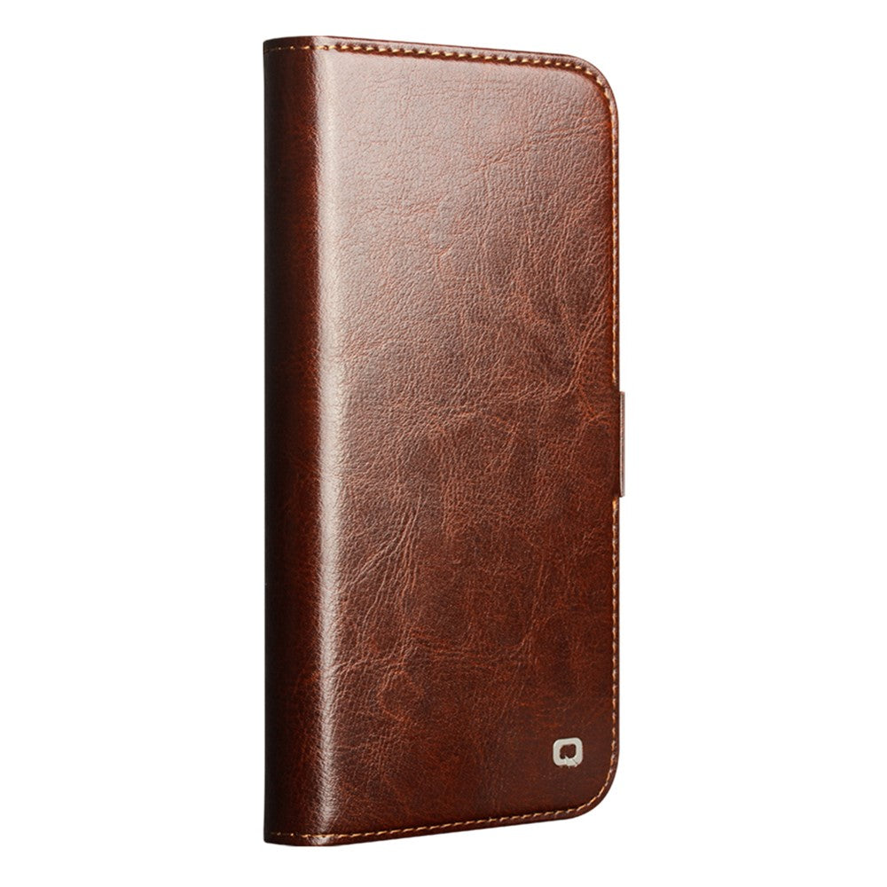 QIALINO For iPhone 17 Pro Max Case with Card Holder Genuine Cow Leather Stand Phone Cover