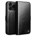 QIALINO For iPhone 17 Pro Case with Card Holder Genuine Cow Leather Stand Phone Cover