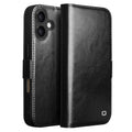 QIALINO For iPhone 17 Case with Card Holder Genuine Cow Leather Stand Phone Cover