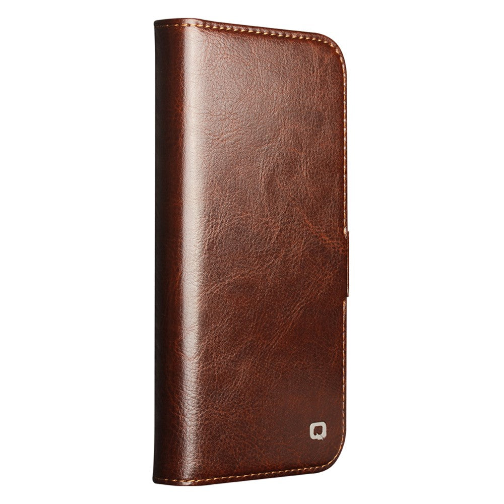 QIALINO For iPhone 17 Case with Card Holder Genuine Cow Leather Stand Phone Cover