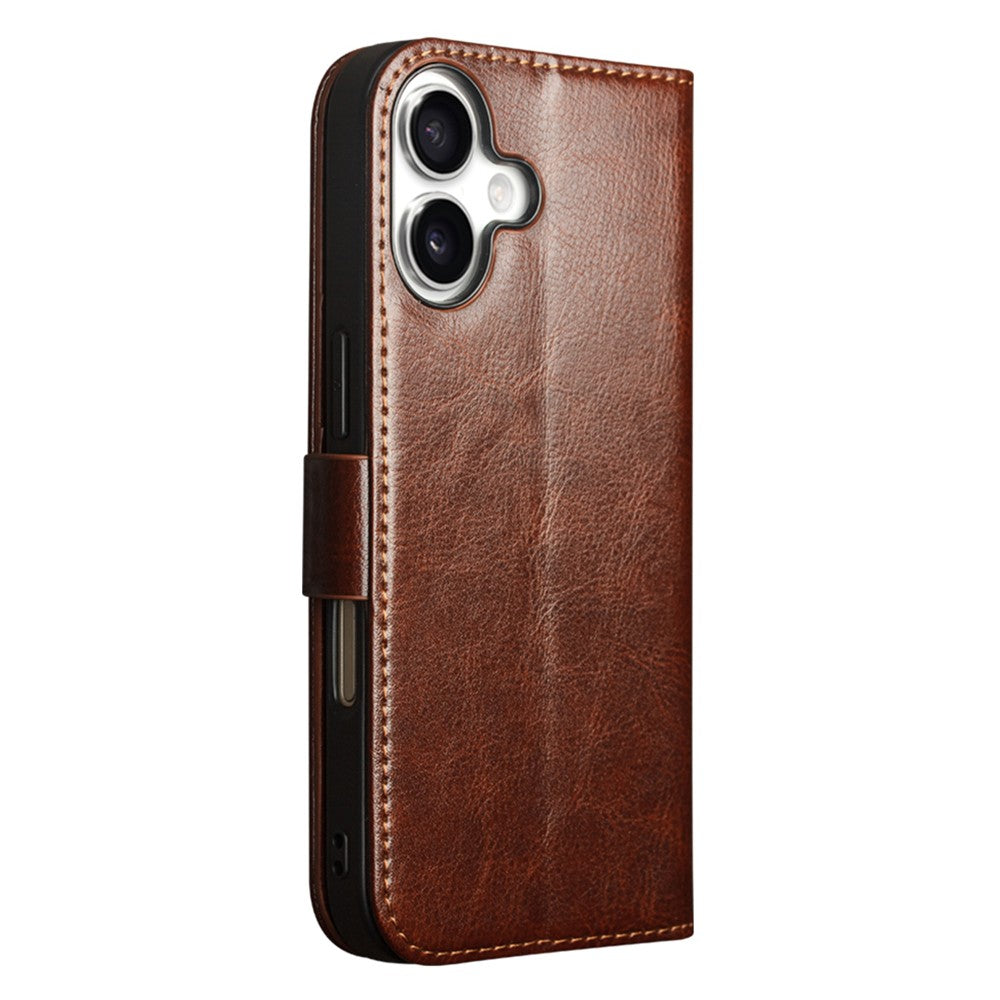 QIALINO For iPhone 17 Case with Card Holder Genuine Cow Leather Stand Phone Cover