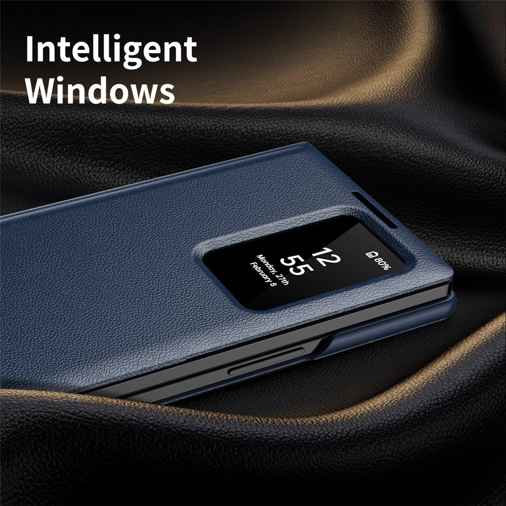 For Samsung Galaxy Z Fold7 5G Case with Card Holder Smart View Window Leather Phone Cover