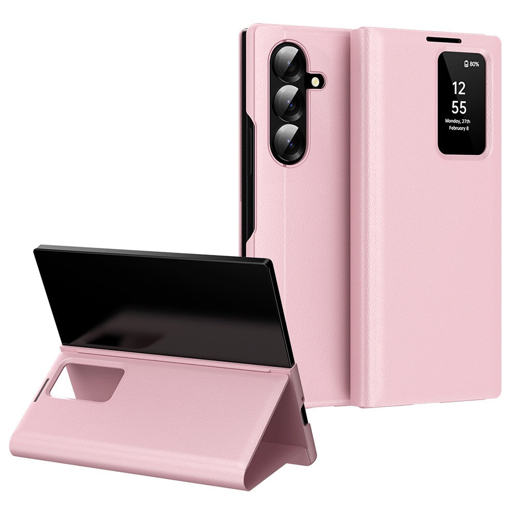For Samsung Galaxy Z Fold7 5G Case with Card Holder Smart View Window Leather Phone Cover