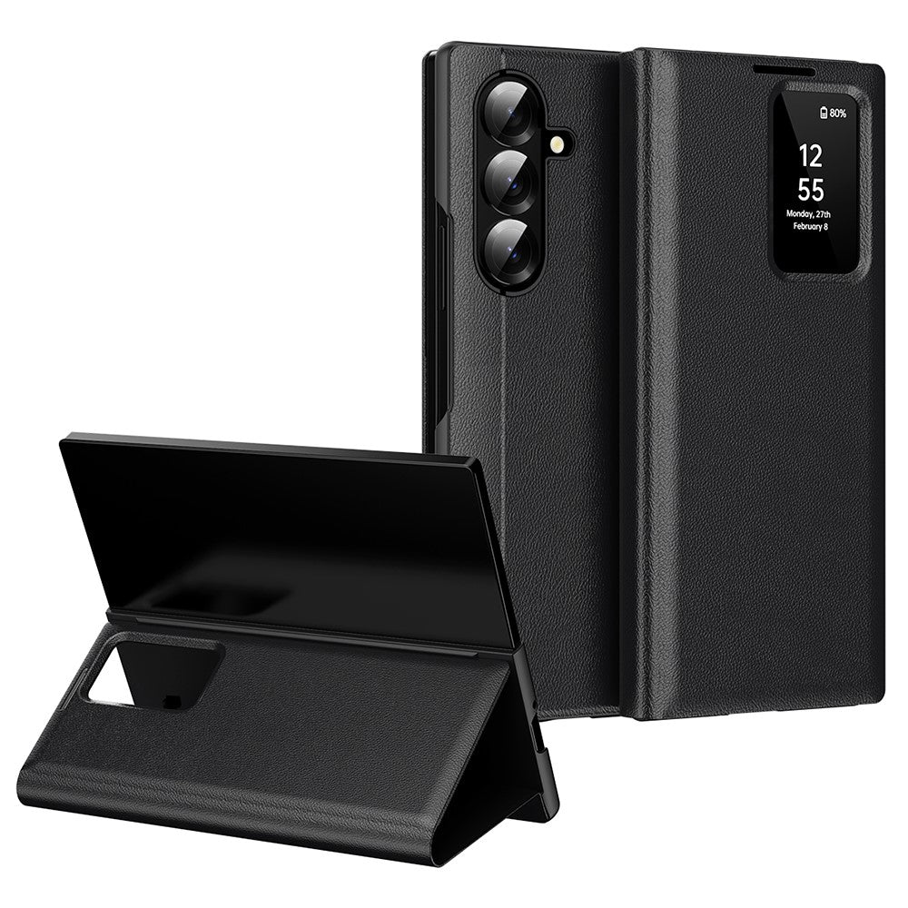 For Samsung Galaxy Z Fold7 5G Case with Card Holder Smart View Window Leather Phone Cover